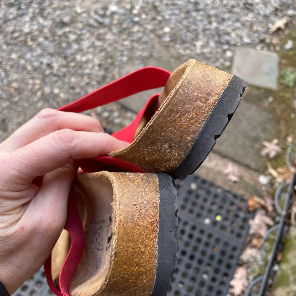 Birkenstock Birki’s Red Elastic Strap Sandals Size 5-5.5 (36) Euro - Picture 7 of 9